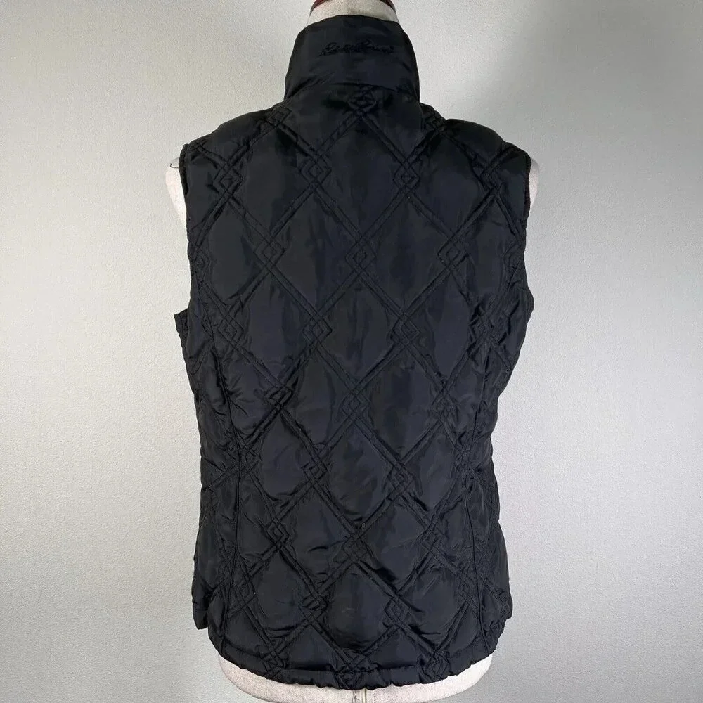 Eddie Bauer Vest Women's Small Black‎ Puffer Diamond Quilted Full Zip Outdoor